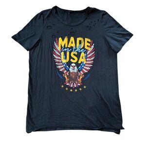 Zutter USA Womens Distressed Eagle Graphic T-Shirt Black Short Sleeve Large